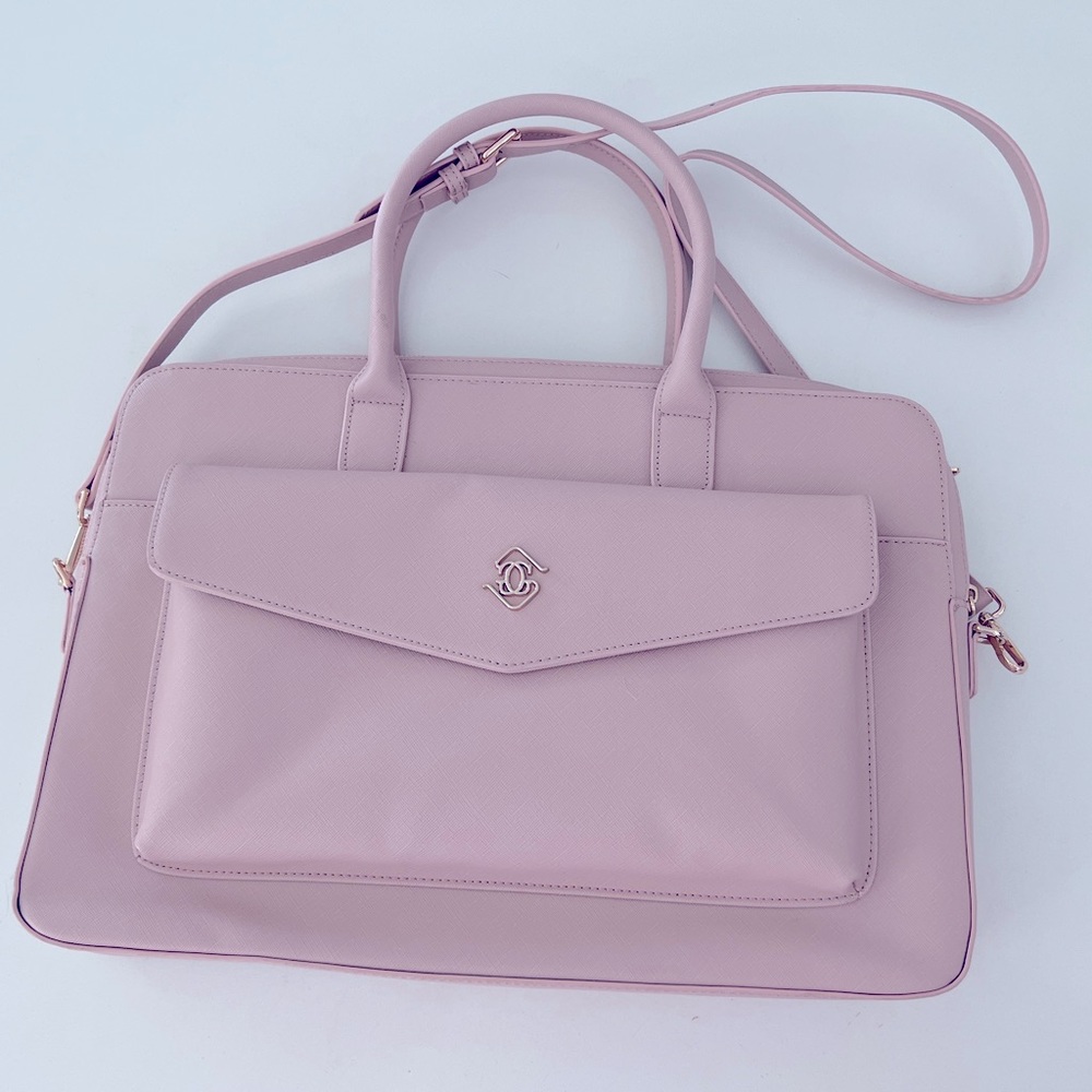 Glass Ladder Co. Sarah Laptop Briefcase Bag Blush Pink Vegan Leather